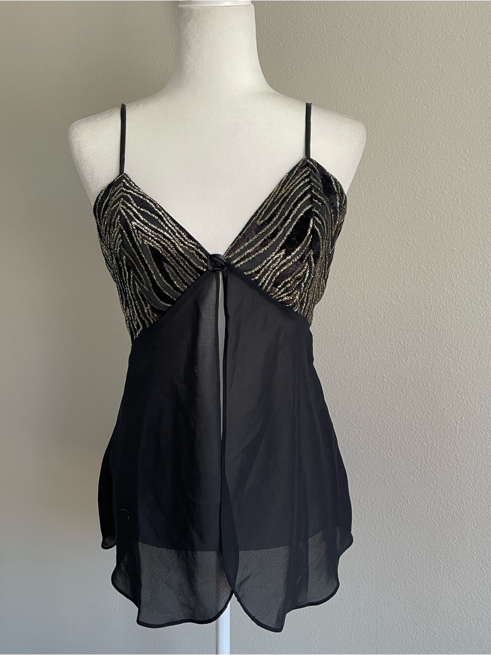 Black Metallic-Accent Sheer Camisole Top